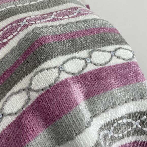 VTG Alfred Dunner Sweater LP Purple White Striped Chenille Pullover Grandma - Picture 8 of 15